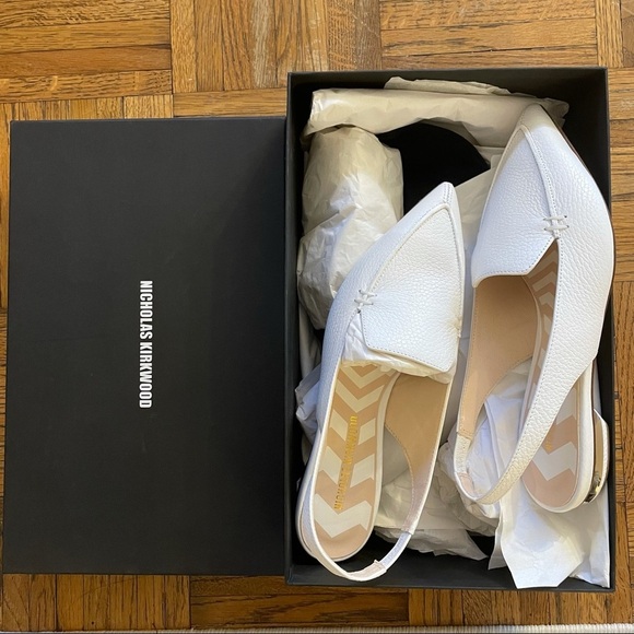 New in Box Nicholas Kirkwood Beya Textured-leather Slingback Flats In White$540 - Picture 12 of 14